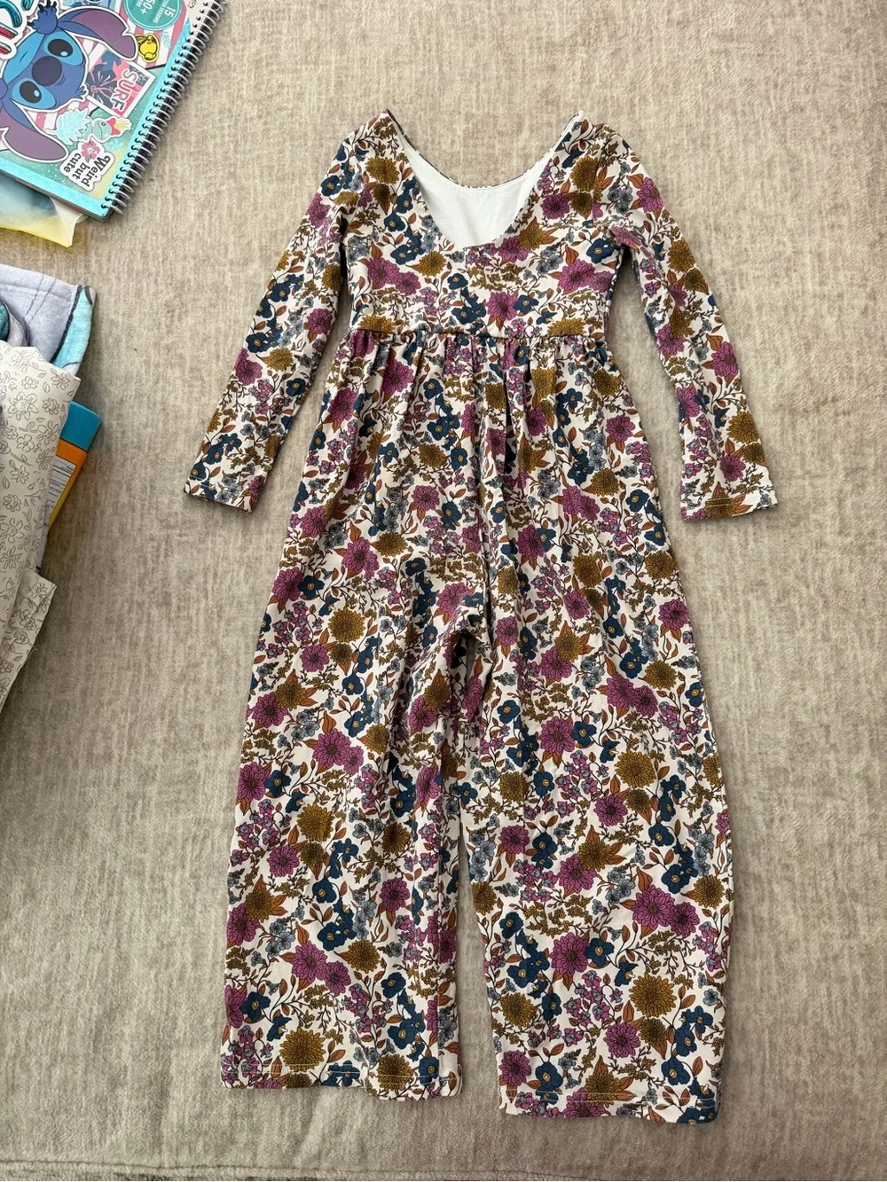 cheeky plum Floral Print Long Sleeve One-Piece in Cream, Purple, Blue, Brown